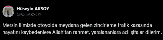 Eskişehir Valisi’nden Mersin’deki kazayla ilgili taziye mesajı