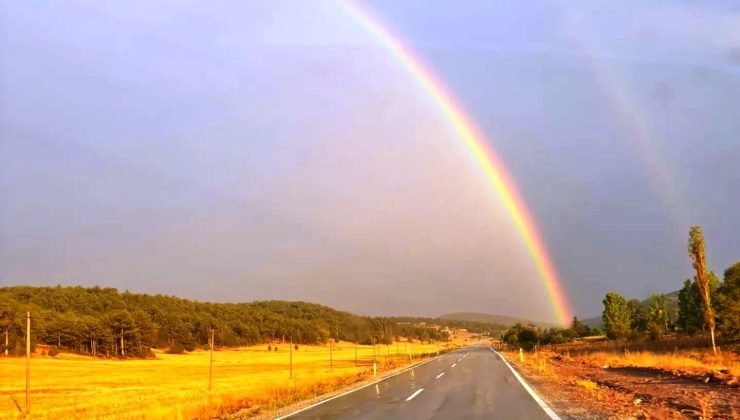 Hisarcık’ta etkileyici gökkuşağı manzarası