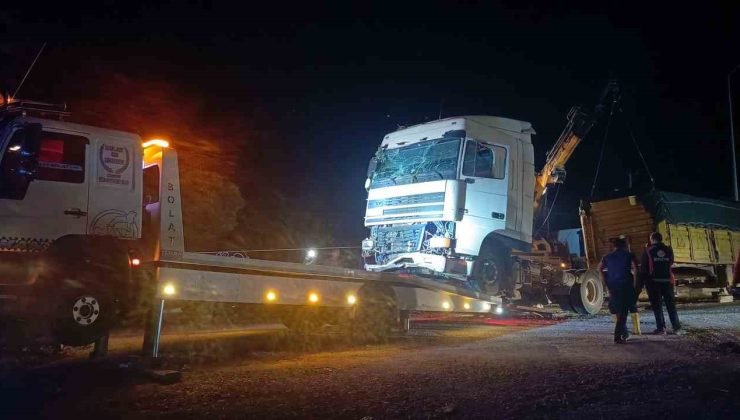 Kontrolden çıkan tırın karşı şeride geçmesine ağaçlar engel oldu