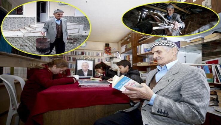 Köyün kütüphanesini ısıtan 76 yaşındaki gönül insanı