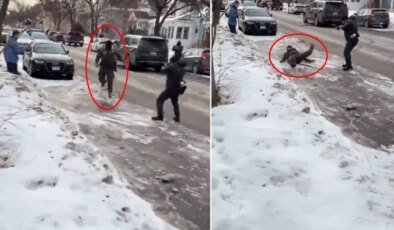Polislerle böyle alay ettiler! Koşarken bir anda yere düştü