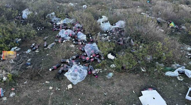 Tarihi geçmiş yüzlerce şalgam suyu şişesini ormanlık alana attılar