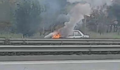 Eskişehir Çevre Yolu’nda bir otomobil alev alev yandı
