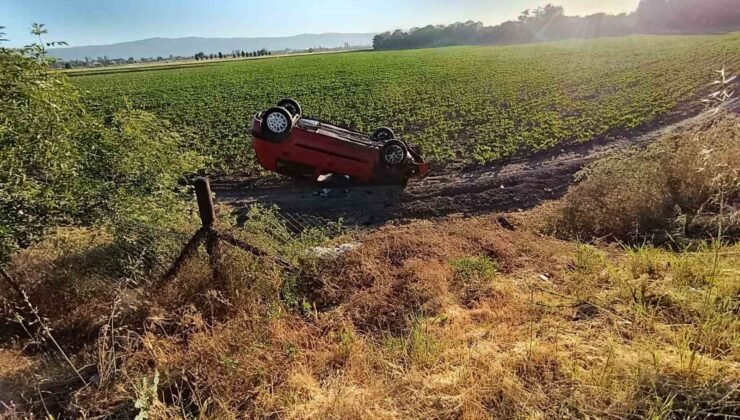Pancar tarlasına uçan araçtaki 2 kişi yaralandı