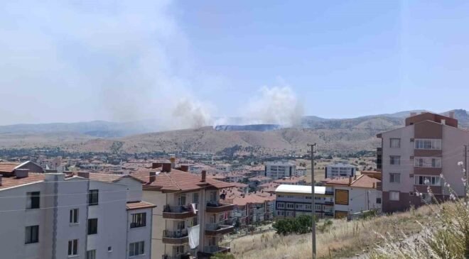 Afyonkarahisar’da otluk alanda çıkan yangına havadan ve karadan müdahale sürüyor