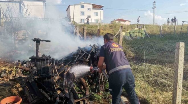 Arazideki odunların tutuşması sonucu yangın çıktı