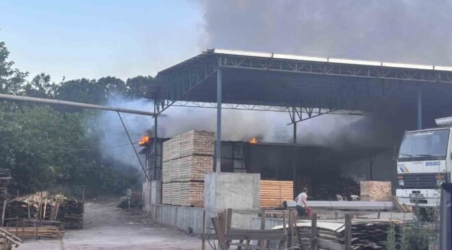 Kereste işletmesinde korkutan yangın