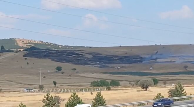 Kütahya’da otluk alanda çıkan yangın bekçi kulübesine sıçradı