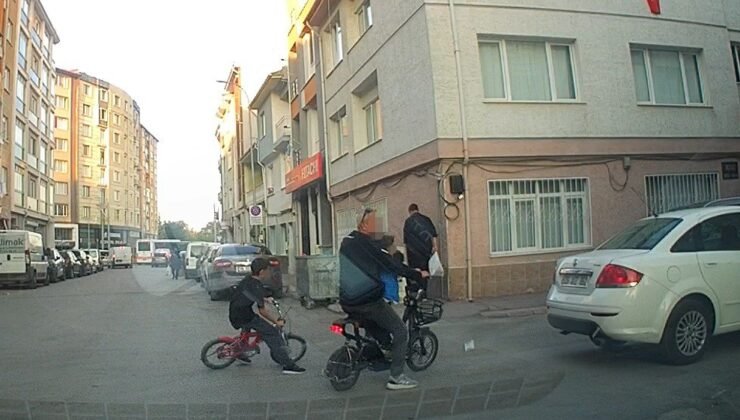 Bisikletli çocuk aracın altında kalmaktan son anda kurtuldu