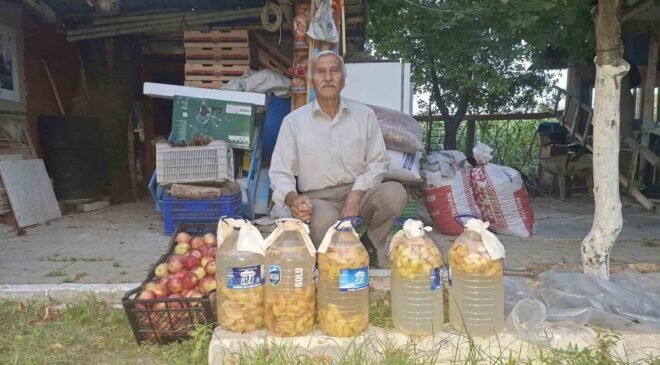 Hisarcık’ta dibe düşen elmalar ziyan olmuyor, doğal sirke oluyor