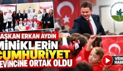 Başkan Erkan Aydın, miniklerin Cumhuriyet sevincine ortak oldu